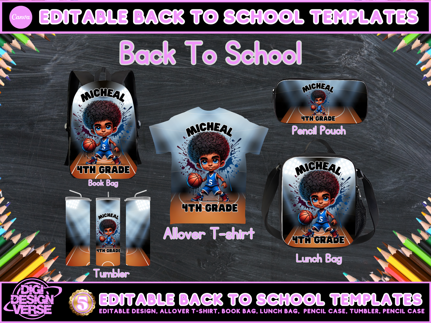 Back To School Basketball Editable Png Bundle