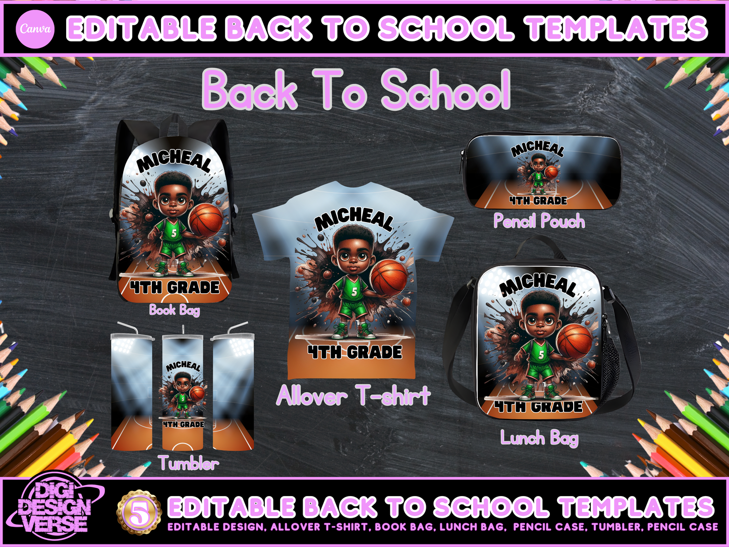 Back To School Basketball Editable Png Bundle