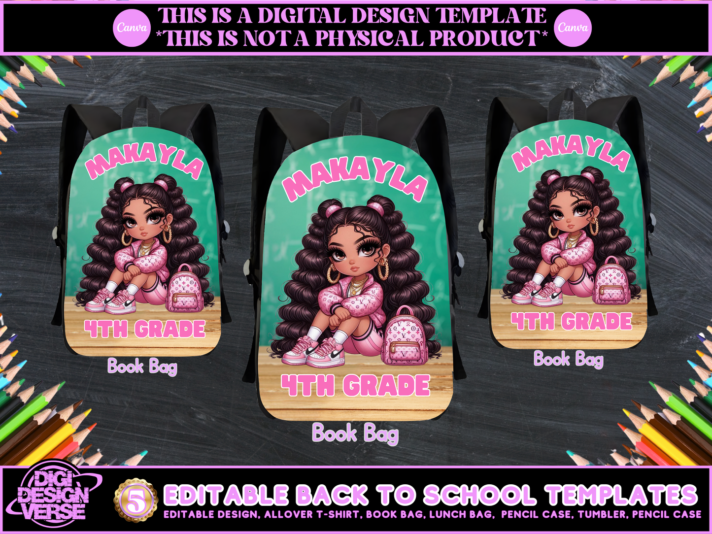 Back To School Girls Editable Png Bundle