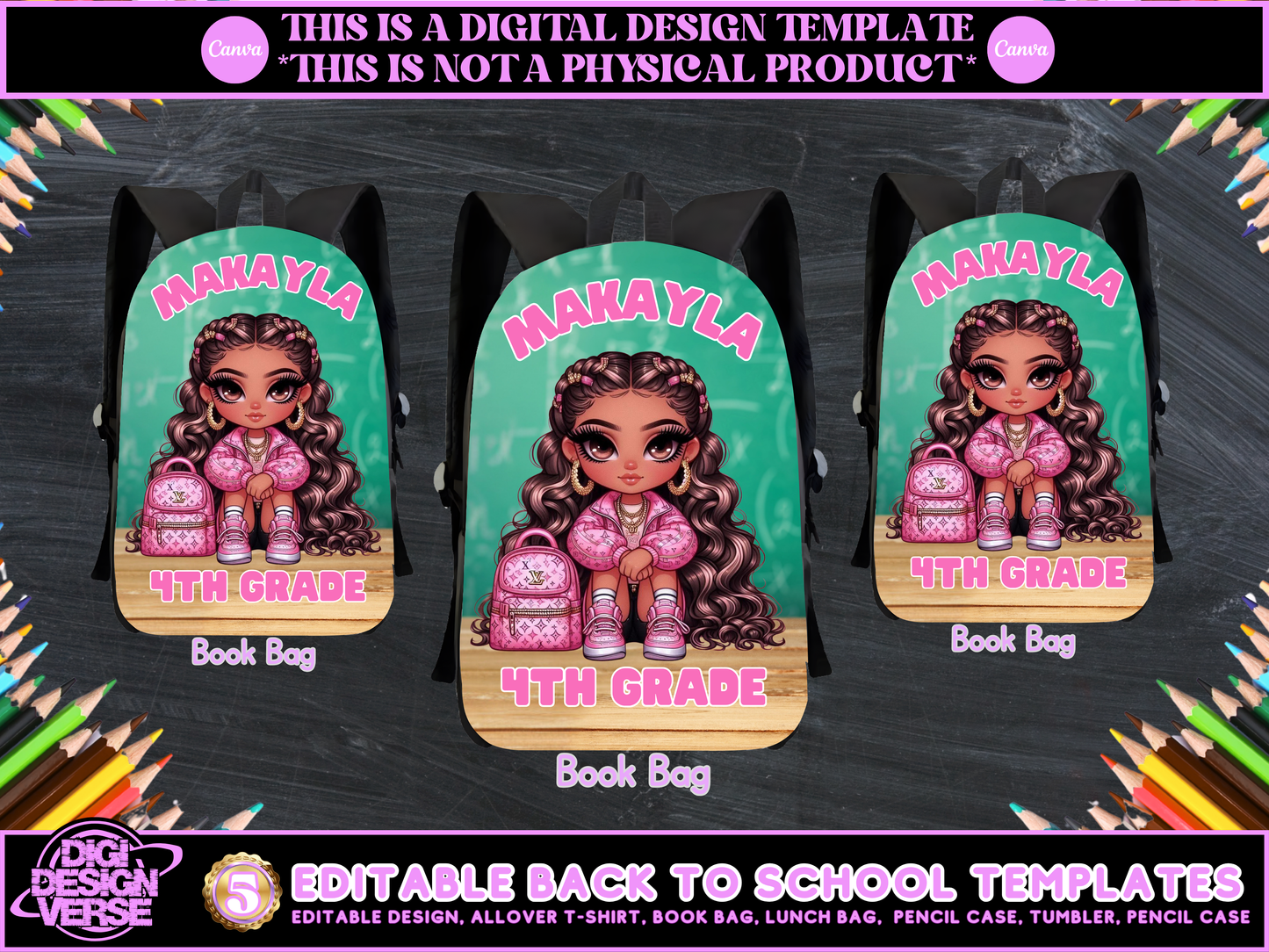 Back To School Girls Editable Png Bundle