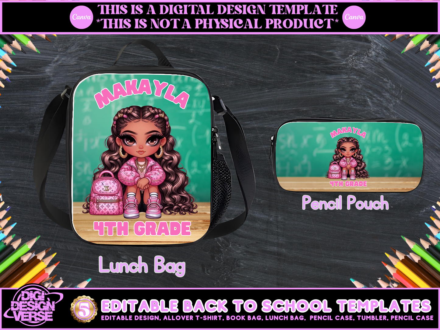 Back To School Girls Editable Png Bundle