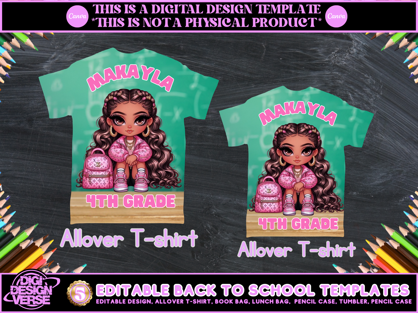 Back To School Girls Editable Png Bundle