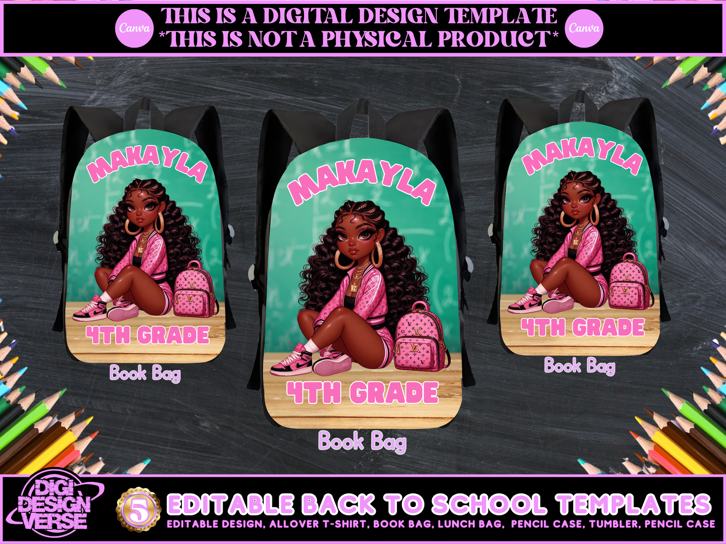 Back To School Girls Editable Png Bundle
