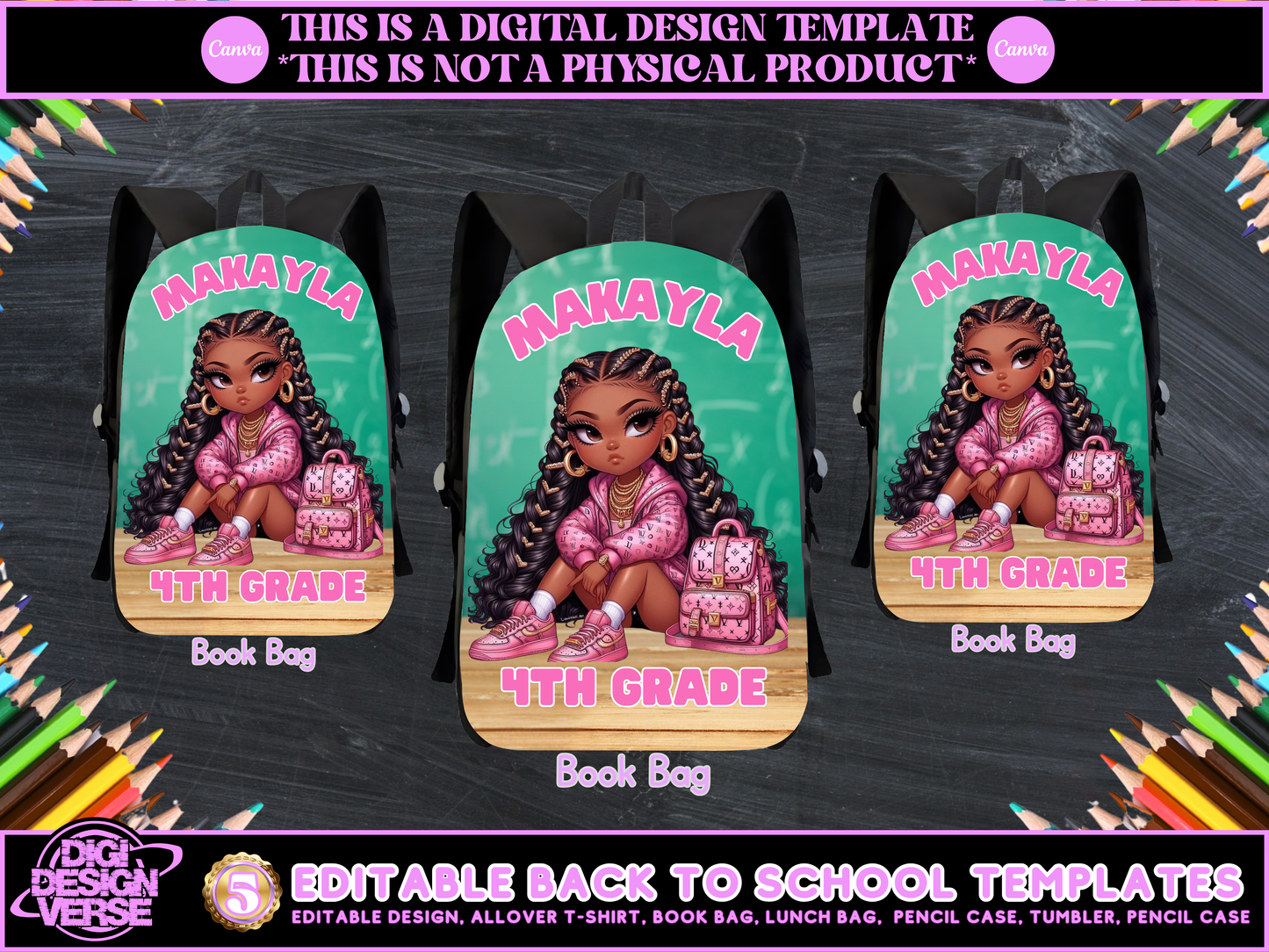 Back To School Girls Editable Png Bundle