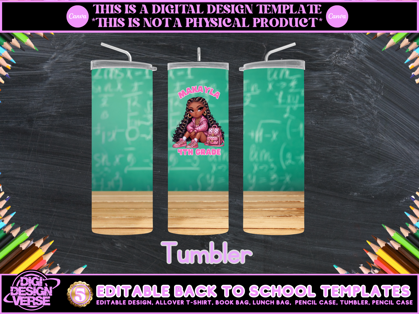 Back To School Girls Editable Png Bundle