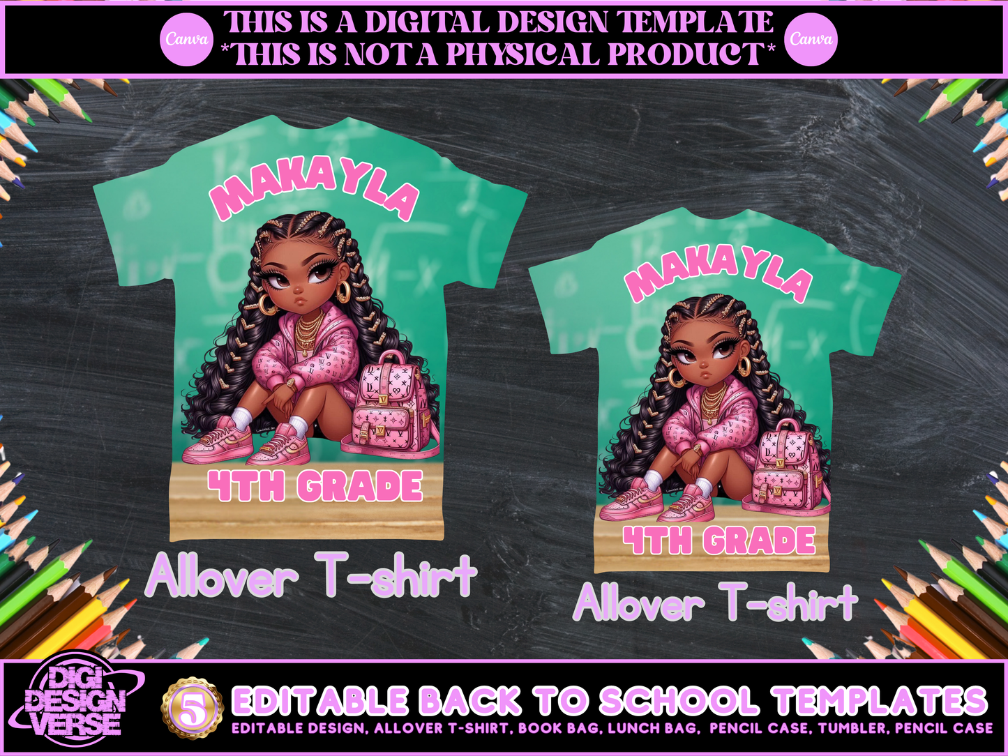 Back To School Girls Editable Png Bundle