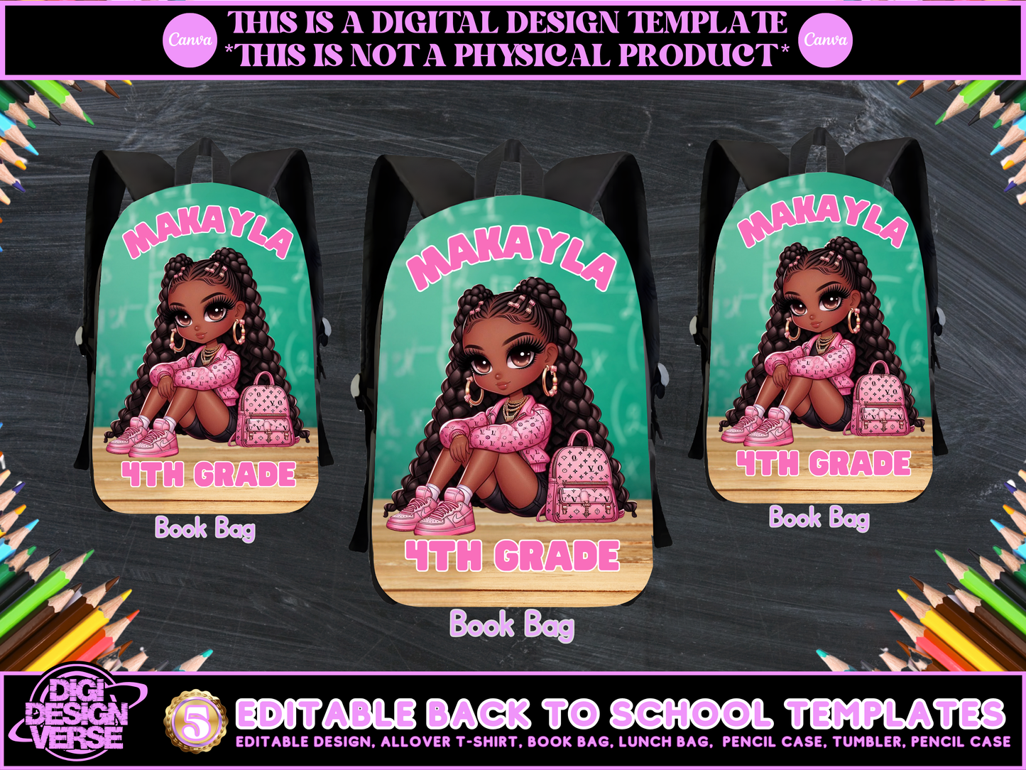Back To School Girls Editable Png Bundle