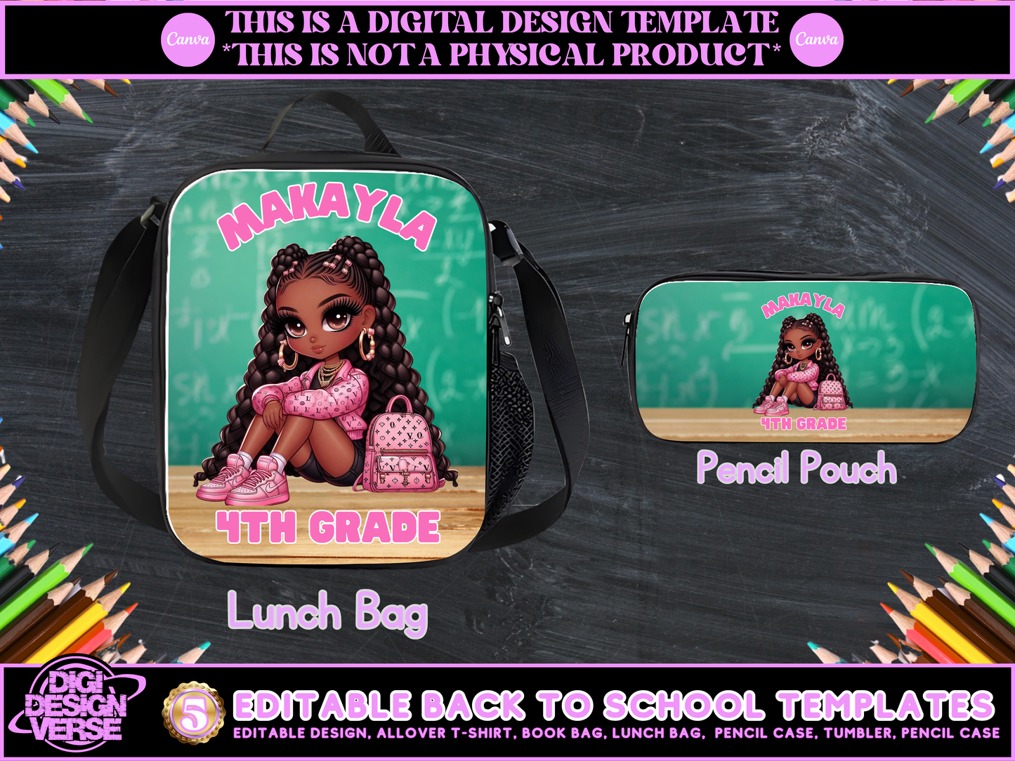 Back To School Girls Editable Png Bundle