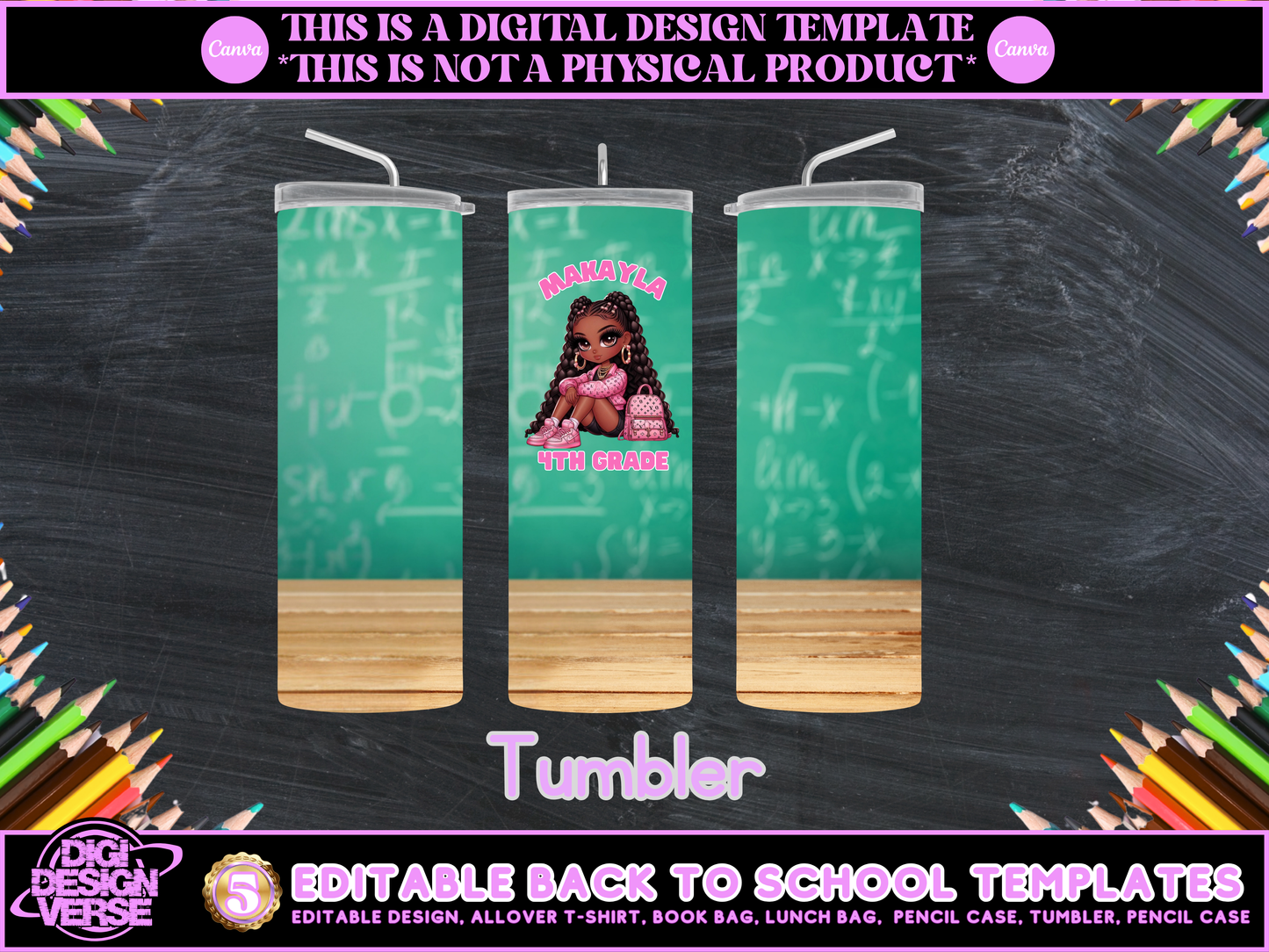 Back To School Girls Editable Png Bundle