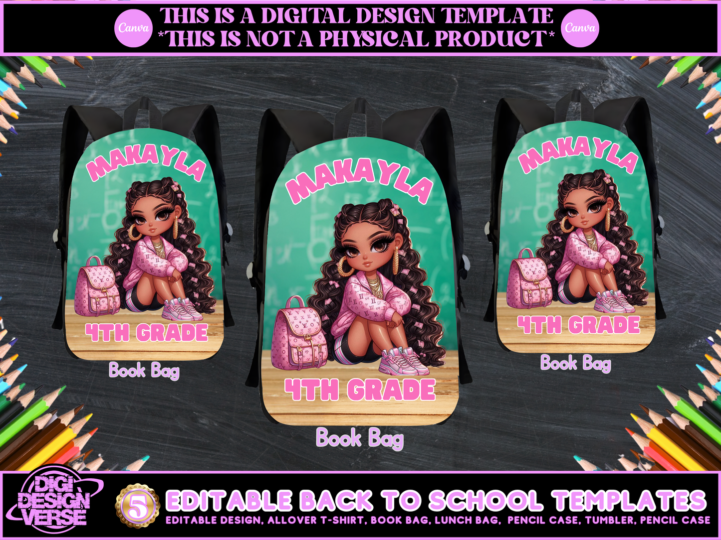 Back To School Girls Editable Png Bundle