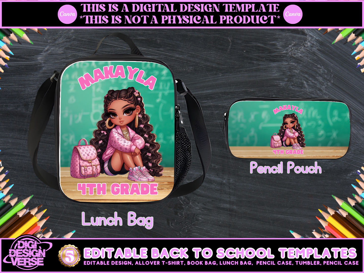 Back To School Girls Editable Png Bundle
