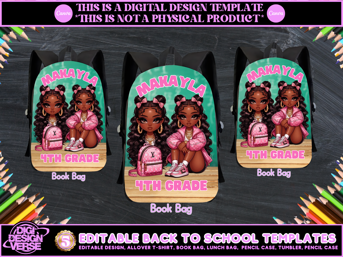 Back To School Girls Editable Png Bundle