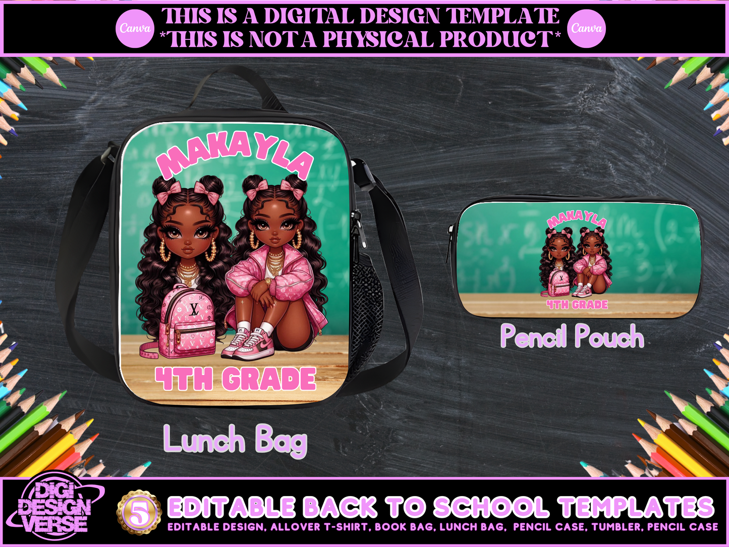 Back To School Girls Editable Png Bundle