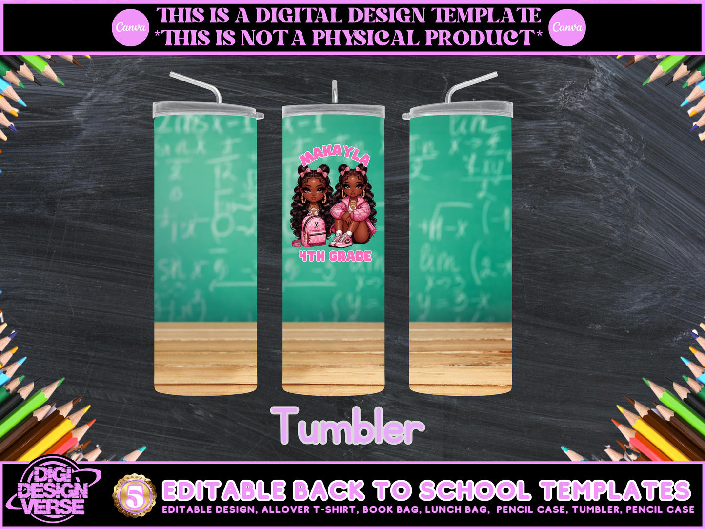 Back To School Girls Editable Png Bundle