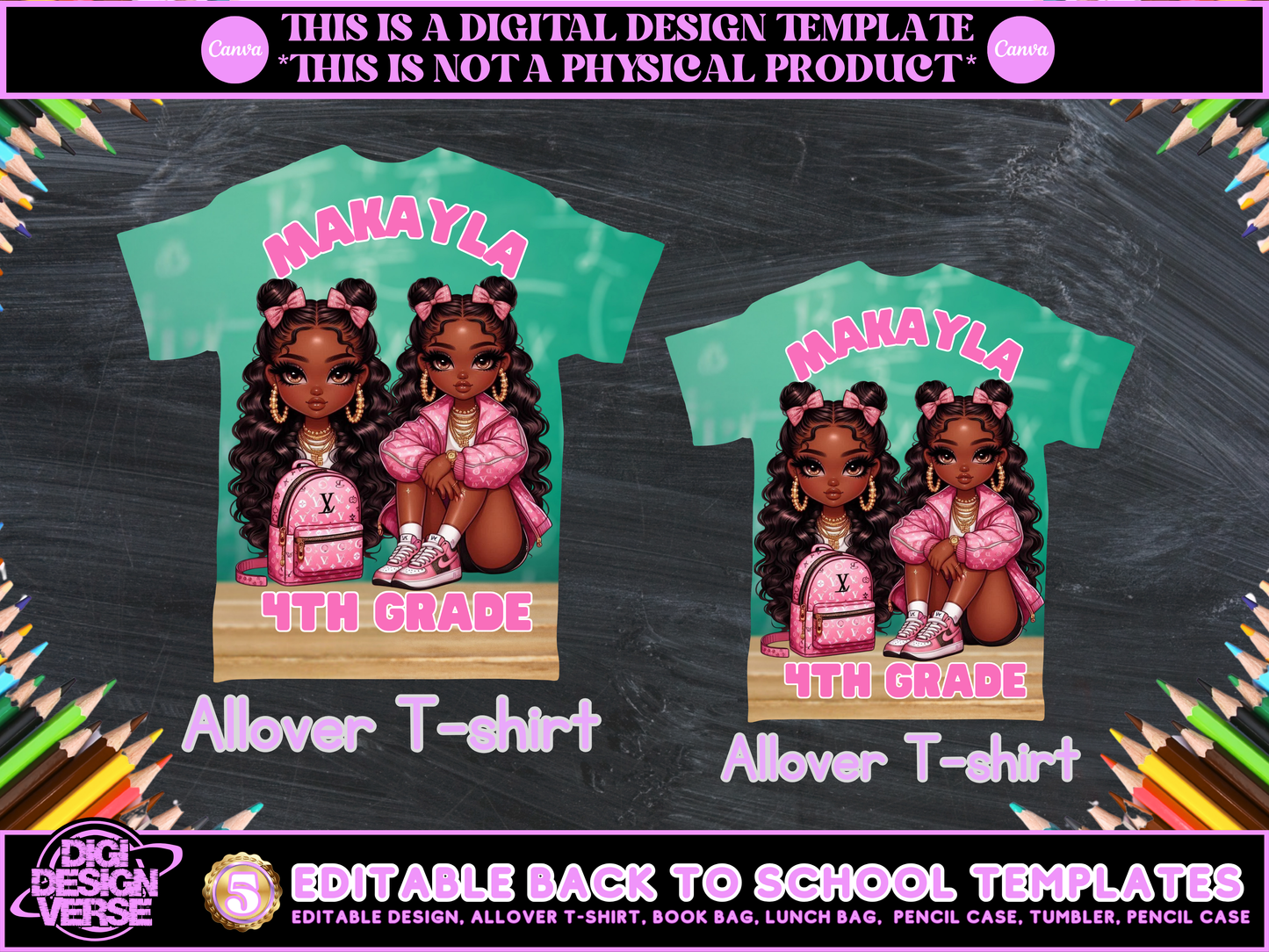Back To School Girls Editable Png Bundle