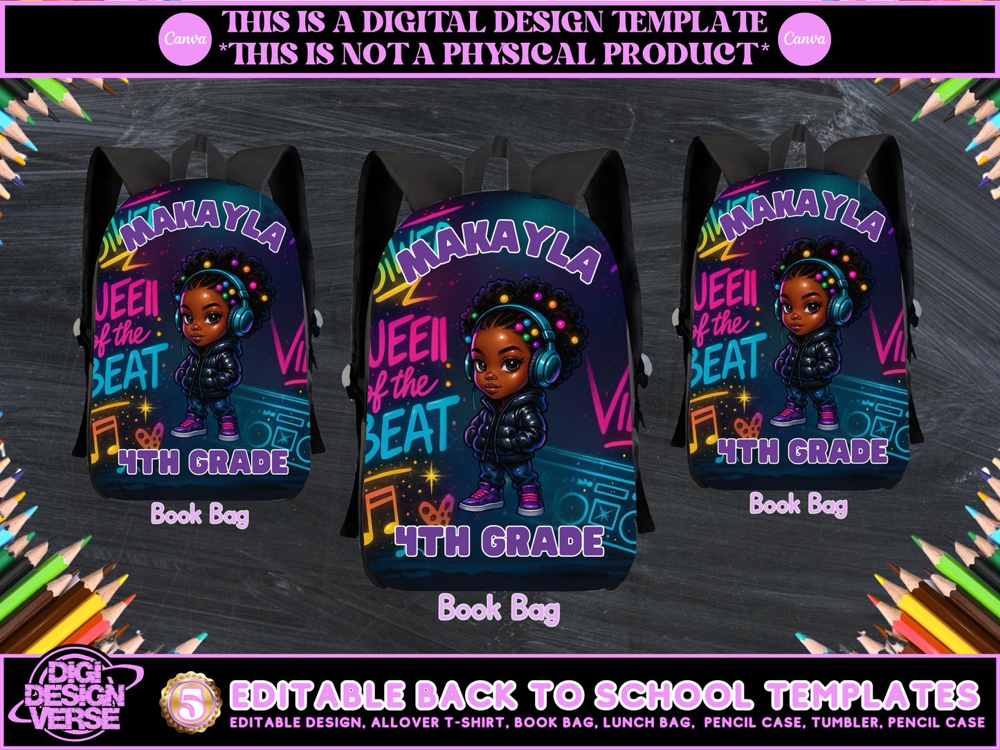 Back To School Music Girls Editable Png Bundle