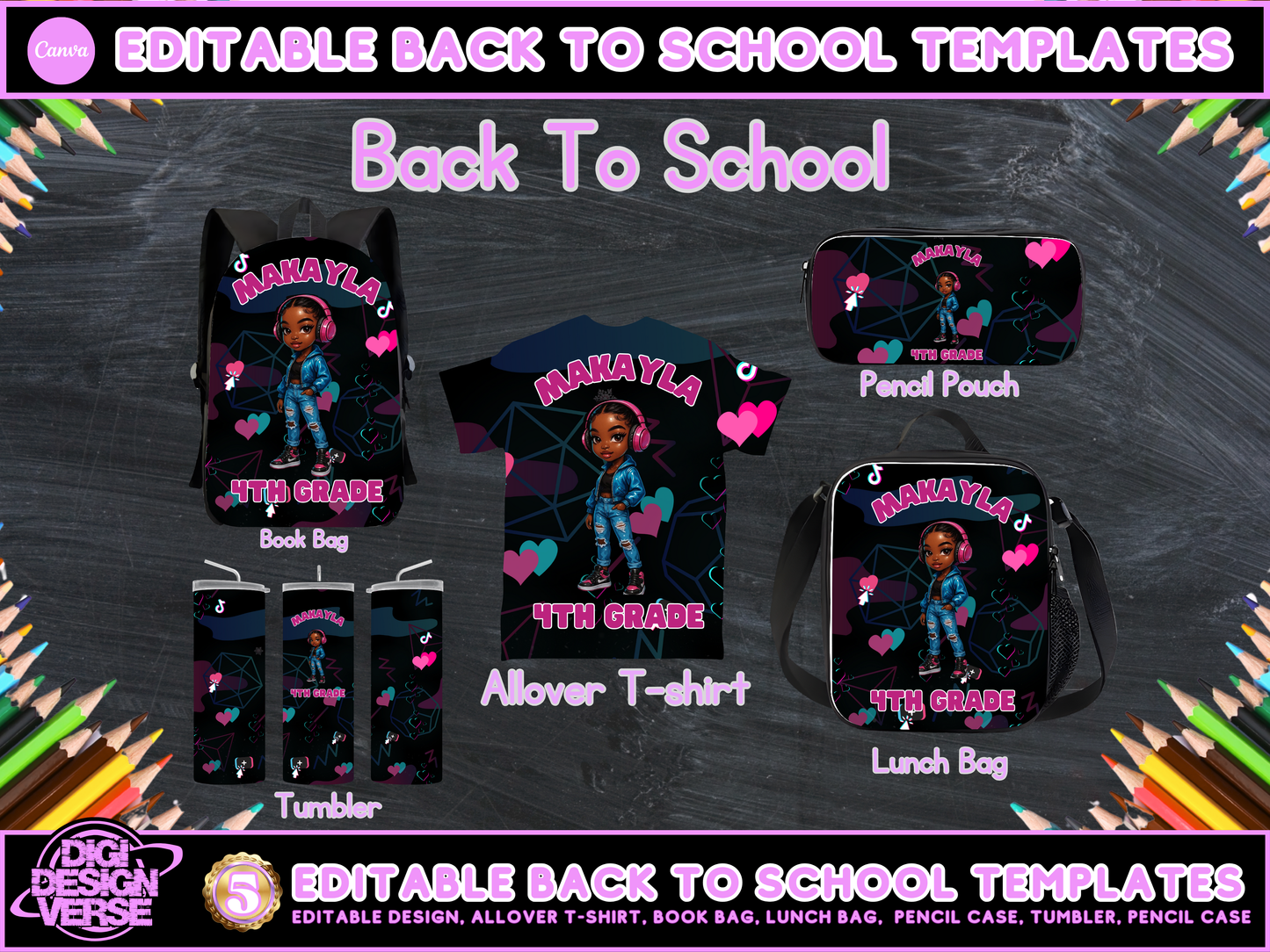 Back To School Music Girls Editable Png Bundle