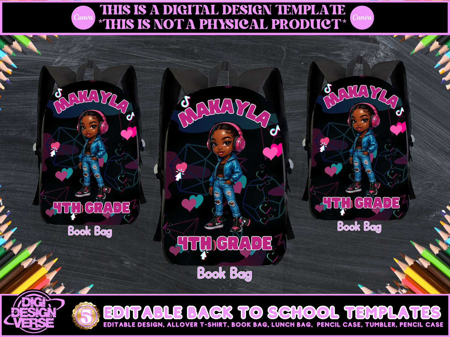 Back To School Music Girls Editable Png Bundle