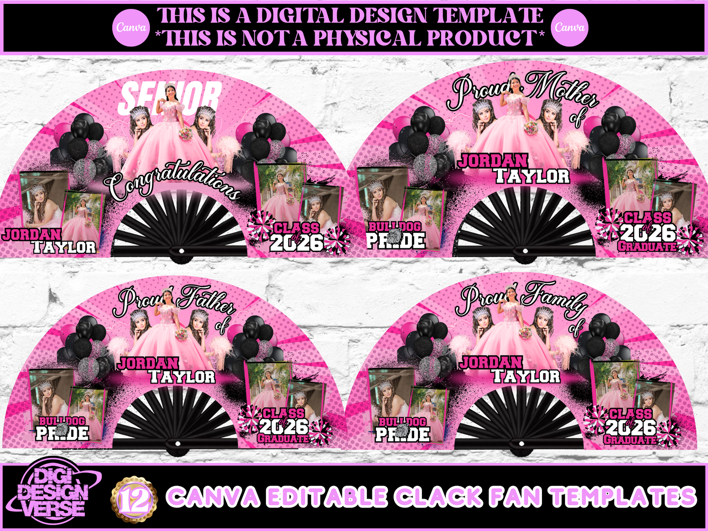 Class of 2026 Hot Pink & Black Clack Fan Templates Vol. 1