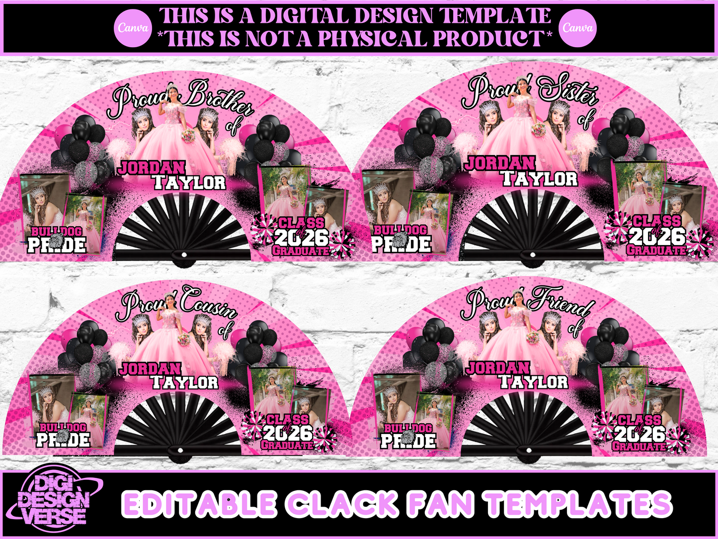 Class of 2026 Hot Pink & Black Clack Fan Templates Vol. 1