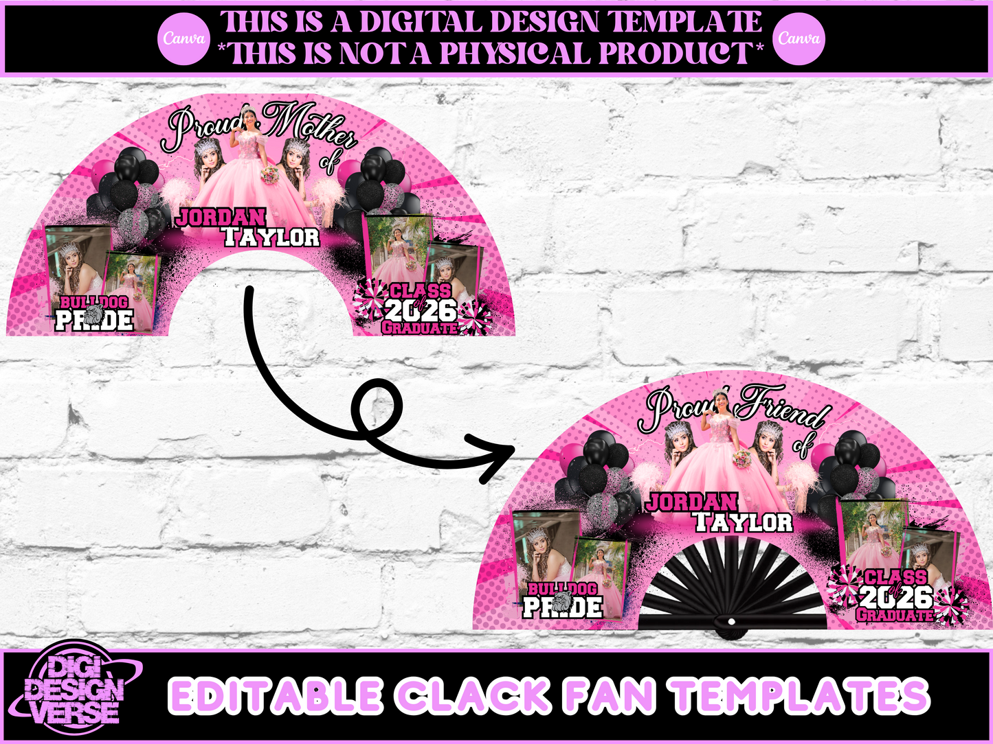 Class of 2026 Hot Pink & Black Clack Fan Templates Vol. 1