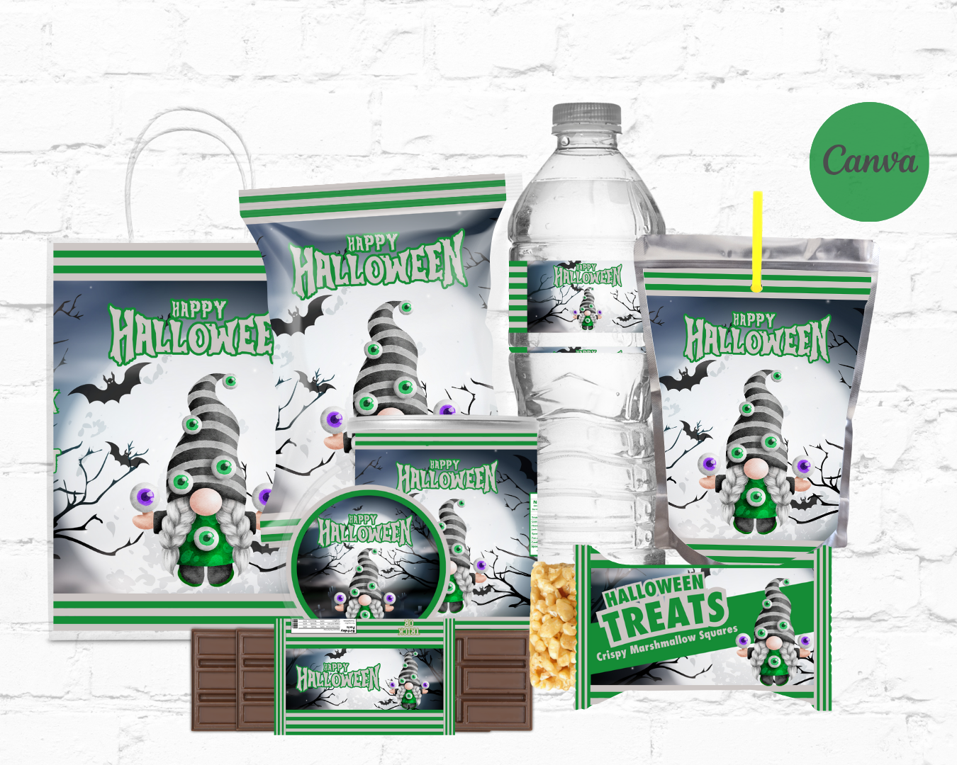 DDV Happy Halloween Light Green and Grey Eyeball Gnome 8pc Template Bundle (DDV GN05)