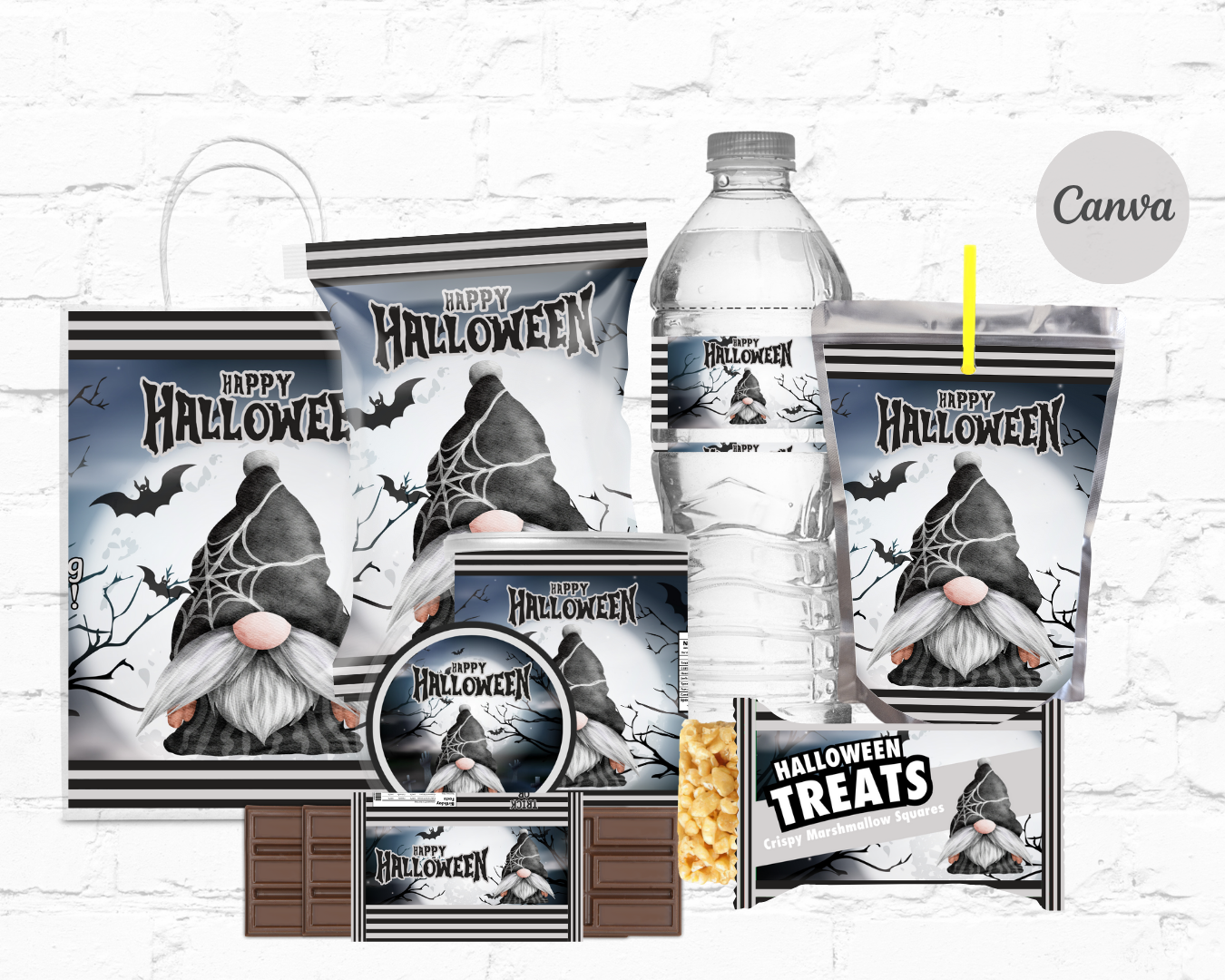 DDV Happy Halloween Light Grey and Black Spider Web Wizard Gnome 8Pc Template Bundle (DDV GN02)