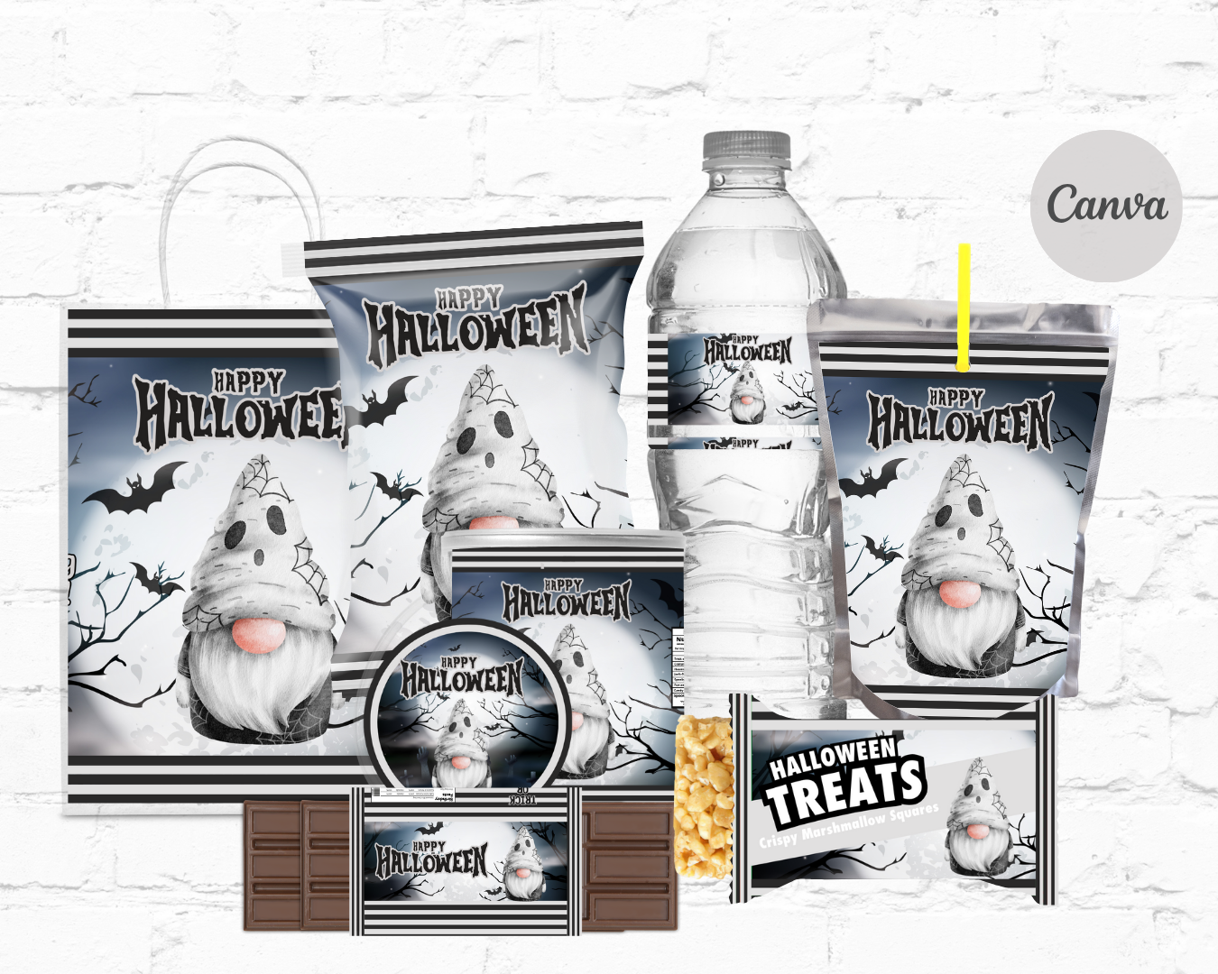 DDV Happy Halloween Light Grey and Spider Ghost Wizard Gnome 8Pc Template Bundle (DDV GN03)