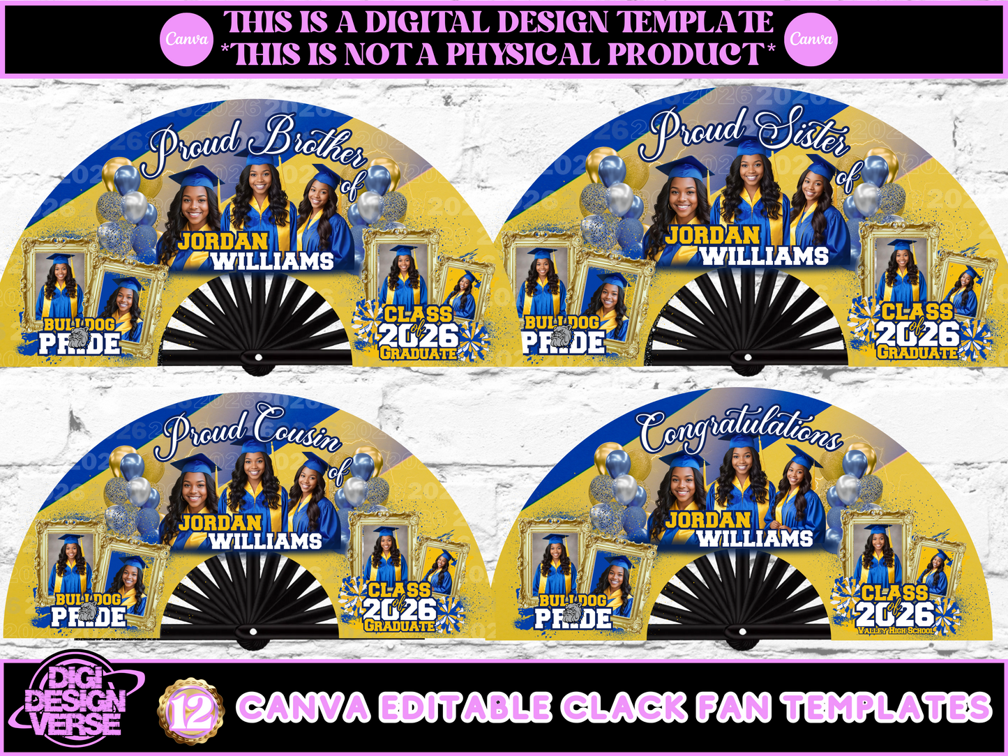 Graduation Royal Blue & Yellow Graduation Clack Fan Templates