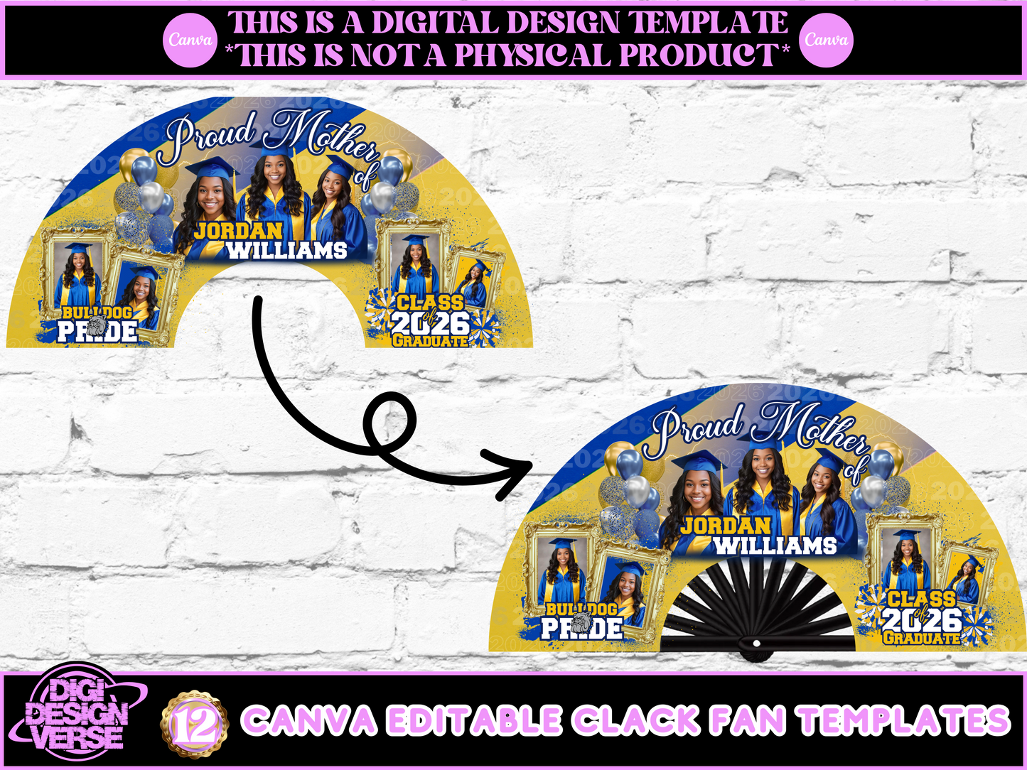 Graduation Royal Blue & Yellow Graduation Clack Fan Templates
