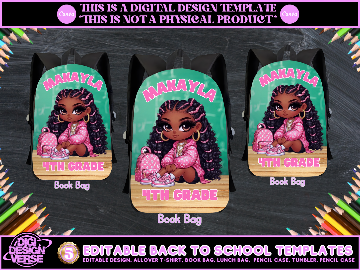 Back To School Girls Editable Png Bundle
