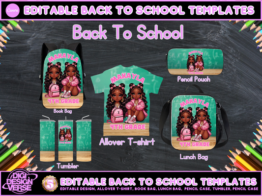 Back To School Girls Editable Png Bundle