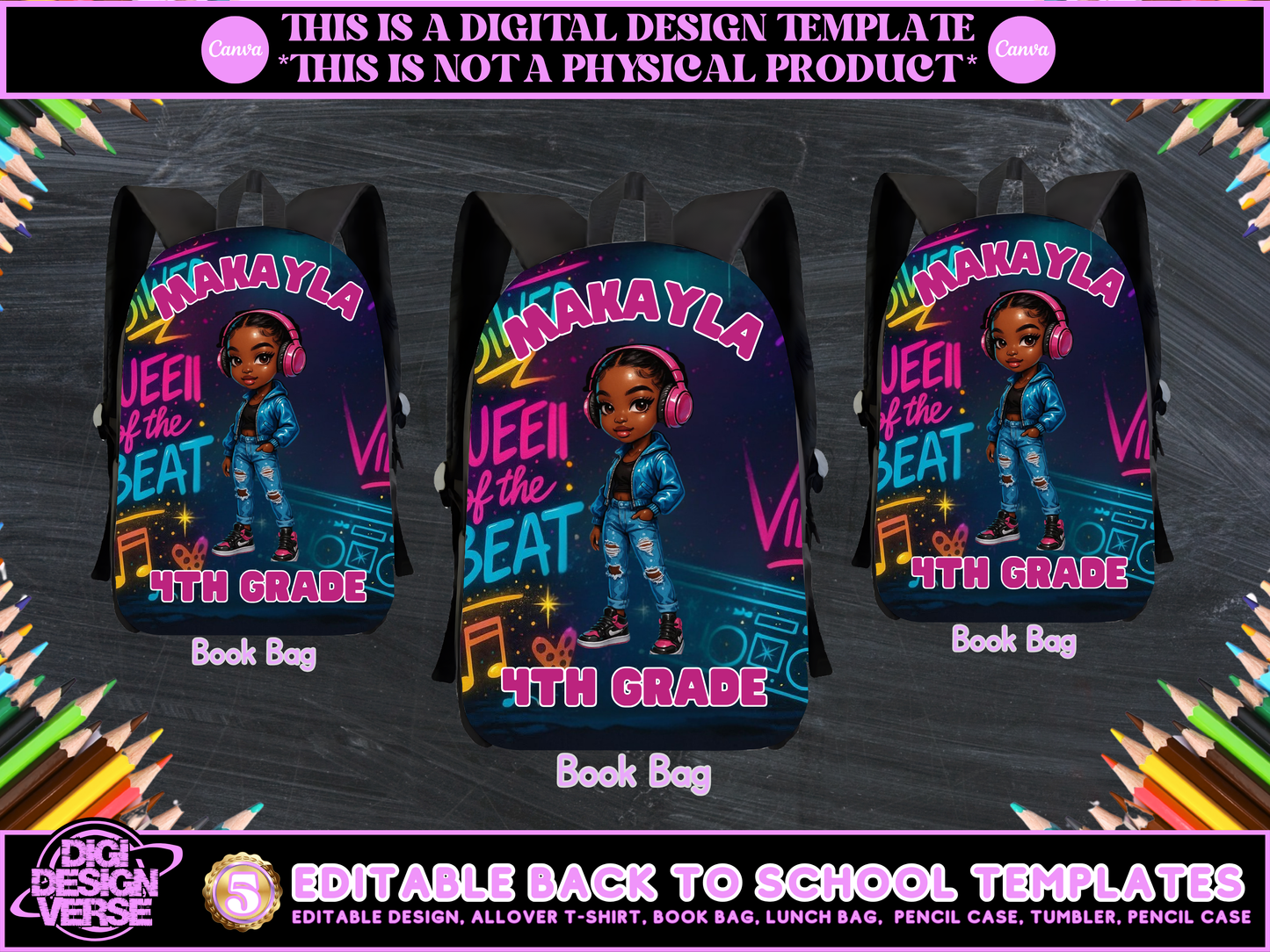 Back To School Music Girls Editable Png Bundle