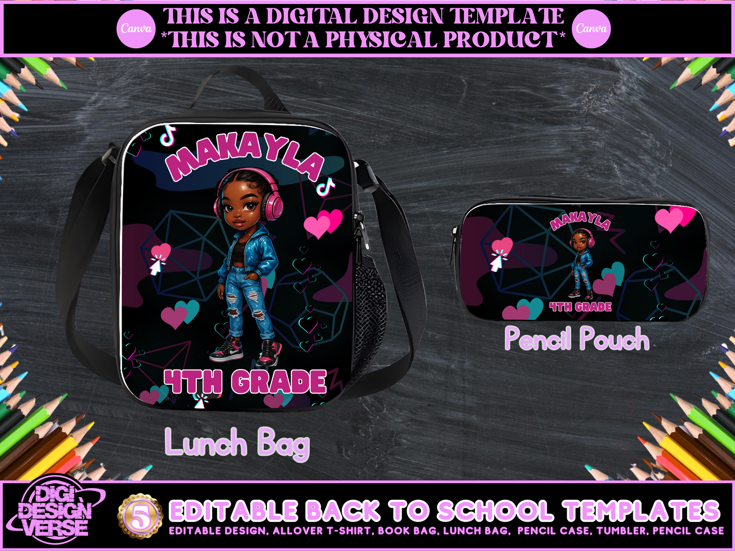 Back To School Music Girls Editable Png Bundle