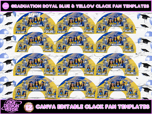 Graduation Royal Blue & Yellow Graduation Clack Fan Templates